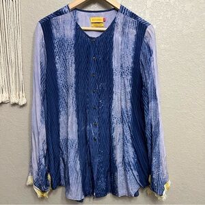 Benares women sz M blue long sleeve blouse rayon